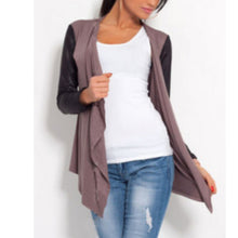 Womens PU Leather Sleeve Irregular Sweater Cardigan Casual Knit Coat Outwear PY5 J4U66