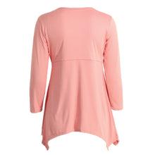 womens plus size fashions t-shirts knot tunic top v neck long sleeve sexy top solid slim casual tee white pink vestiti J4U66