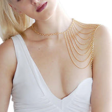 Womens Sexy Selling Golden/Silver Harness Tassels Sexy Body Necklace Alloy Multi-layers One Shoulder Chain J4U66