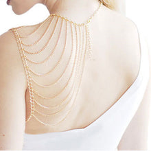 Womens Sexy Selling Golden/Silver Harness Tassels Sexy Body Necklace Alloy Multi-layers One Shoulder Chain J4U66