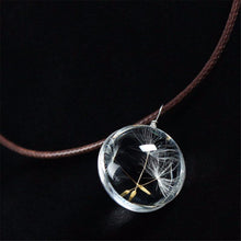 Real Dandelion Jewelry Crystal Glass Ball Dandelion Necklace Long Strip Leather Chain Pendant Necklaces For Women J4U66