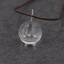 Real Dandelion Jewelry Crystal Glass Ball Dandelion Necklace Long Strip Leather Chain Pendant Necklaces For Women J4U66