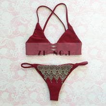lady sexy lace bikini set women biquini bandage wine red swimsuit brazilian swimwearzn J4U66