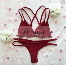 lady sexy lace bikini set women biquini bandage wine red swimsuit brazilian swimwearzn J4U66
