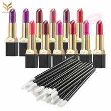 12-ColorMakeup Matte Lipstick Lip Gloss Pencil Long Lasting lipgloss+One-Time 50pc Black Lip Gloss Brush J4U66