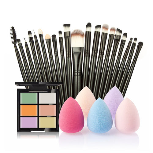 6-Color Concealer Contour Palette+20 Makeup Brush + Water Puff Puff Powder Puff Cosmetic Tools maquiagem- J4U66