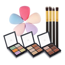 6-Color Concealer Primer +4 Black Gold Makeup Brush + Water Droplets Puff Cosmetic Tools maquiagem- J4U66