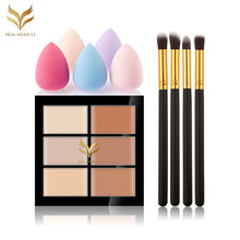 6-Color Concealer Primer +4 Black Gold Makeup Brush + Water Droplets Puff Cosmetic Tools maquiagem- J4U66