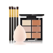 6-Color Concealer Primer +4 Black Gold Makeup Brush + Water Droplets Puff Cosmetic Tools maquiagem- J4U66