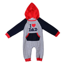 I Love MOM and DAD Baby Hooded Rompers Grow Long Sleeve Jumpsuit Outwear Boys Girls ClothingJFY66
