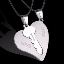I Love You Couple Necklaces Set Lock Key Matching Heart Stainless Steel Pendant Necklace for Couples /2Pcs J4U66