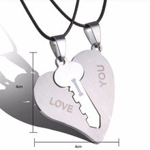 I Love You Couple Necklaces Set Lock Key Matching Heart Stainless Steel Pendant Necklace for Couples /2Pcs J4U66