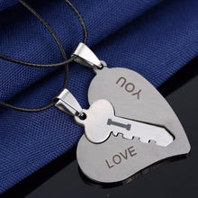 I Love You Couple Necklaces Set Lock Key Matching Heart Stainless Steel Pendant Necklace for Couples /2Pcs J4U66