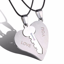 I Love You Couple Necklaces Set Lock Key Matching Heart Stainless Steel Pendant Necklace for Couples /2Pcs J4U66