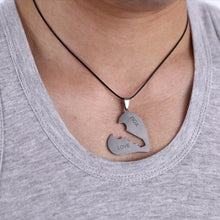 I Love You Couple Necklaces Set Lock Key Matching Heart Stainless Steel Pendant Necklace for Couples /2Pcs J4U66