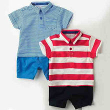 Infant Boys Lapel Playsuit Short Sleeve Baby Kids Cotton Jumpsuit Fashion J4U66
