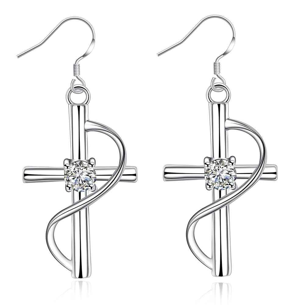 inlaid cross earings silver plated jewelry earrings for women silver plated earrings smte14 J4U66