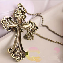 Jewelry Punk Cross Shape Pendant Necklace Vintage Bronze Champagne Crystal Rope Chain Necklace For Women Style J4U66