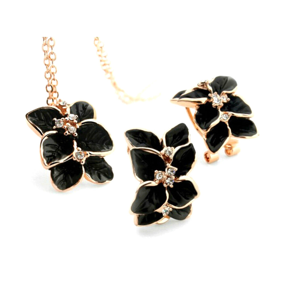 Jewelry Set Rose Austrian Crystal Enamel Earring/Necklace Flower Set GT Earrings Necklaces Jewelry Sets J4U66