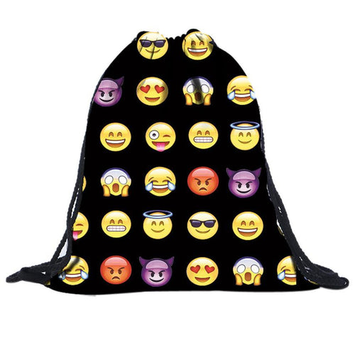 16 Color Unisex Smiley Emoji Face Backpacks 3D Printing Bags Drawstring Backpack For Teenagers Shoulder Bag J4U66