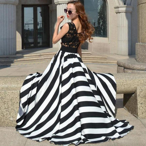 exy Women Long Maxi Evening Party Beach Lace Chiffon Dress J4U66