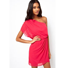 Women Sexy Oblique Strapless Pleated Chiffon Dress Ladies Casual Dress J4U66
