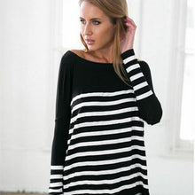 Korea Womens Long Sleeve Round Neck Stripe Splice Loose Shirt Tops Fast Shipping J4U66