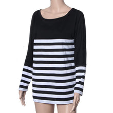Korea Womens Long Sleeve Round Neck Stripe Splice Loose Shirt Tops Fast Shipping J4U66