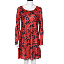 Ladies Women Long Sleeve Santa Hat Printing Party Swing Dress  J4U66