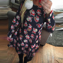 Ladies Women Long Sleeve Santa Hat Printing Party Swing Dress  J4U66