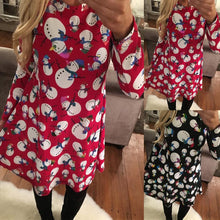 Ladies Women Long Sleeve Santa Hat Printing Party Swing Dress  J4U66