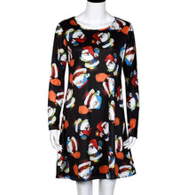 Ladies Women Long Sleeve Santa Hat Printing Party Swing Dress  J4U66