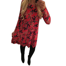 Ladies Women Long Sleeve Santa Hat Printing Party Swing Dress  J4U66