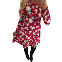Ladies Women Long Sleeve Santa Hat Printing Party Swing Dress  J4U66