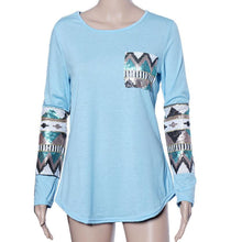 Womens Ladies Pocket Sequins Splice Long Sleeve Tops T Shirt  J4U66