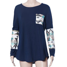 Womens Ladies Pocket Sequins Splice Long Sleeve Tops T Shirt  J4U66