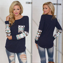 Womens Ladies Pocket Sequins Splice Long Sleeve Tops T Shirt  J4U66