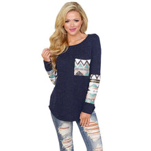 Womens Ladies Pocket Sequins Splice Long Sleeve Tops T Shirt  J4U66