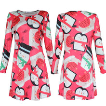Ladies Women Long Sleeve Olaf Santa Hat Printing Party Swing Dress 17 Colors  J4U66