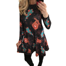 Ladies Women Long Sleeve Olaf Santa Hat Printing Party Swing Dress 17 Colors  J4U66