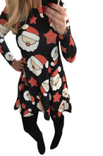 Ladies Women Long Sleeve Olaf Santa Hat Printing Party Swing Dress 17 Colors  J4U66