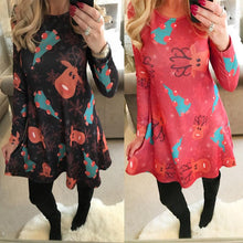 Ladies Women Long Sleeve Olaf Santa Hat Printing Party Swing Dress 17 Colors  J4U66