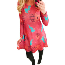 Ladies Women Long Sleeve Olaf Santa Hat Printing Party Swing Dress 17 Colors  J4U66