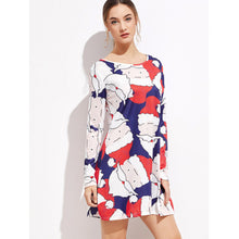 Ladies Women Long Sleeve Olaf Santa Hat Printing Party Swing Dress 17 Colors  J4U66