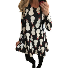 Ladies Women Long Sleeve Olaf Santa Hat Printing Party Swing Dress 17 Colors  J4U66