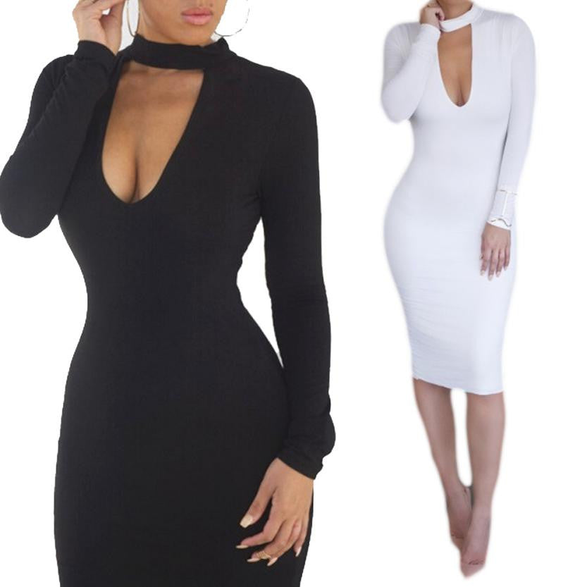 Women Outfits Sexy Slim Bodycon Dresses Long Sleeve Bandage Dresses Fast Shipping J4U66
