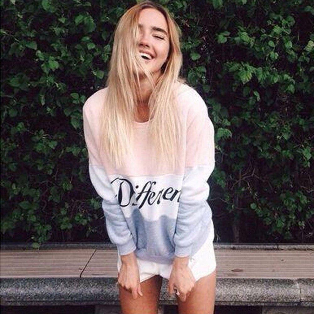 Womens Letters Printed Long Sleeve Sweatshirt Pullover Shirt Tops Blouse  J4U66
