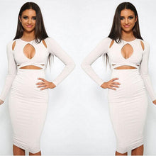 Long Sleeve Elastic Cotton Slim Sexy Party Dresses Midi Pencil Club Bandage Bodycon Dress Fast Shipping J4U66