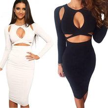 Long Sleeve Elastic Cotton Slim Sexy Party Dresses Midi Pencil Club Bandage Bodycon Dress Fast Shipping J4U66