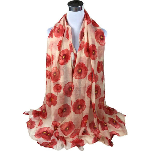 Design Red Poppy Print Long Scarf Flower Beach Wrap Ladies Stole Shawl  J4U66